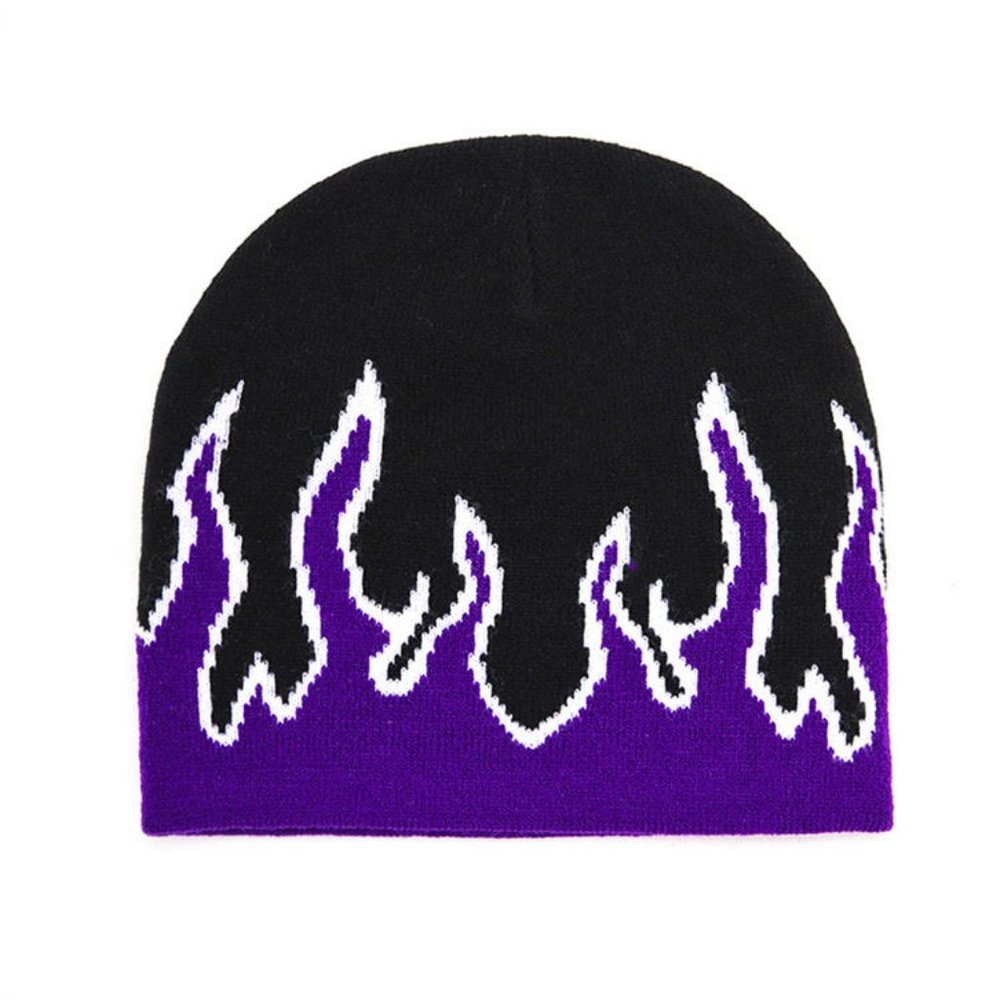 Street Dance Cap Skull Beanie Flames Knitted Hat
